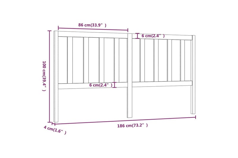 Sengegavl svart 186x4x100 cm heltre furu - Svart - Møbler - Senger - Sengetilbehør - Sengegavl