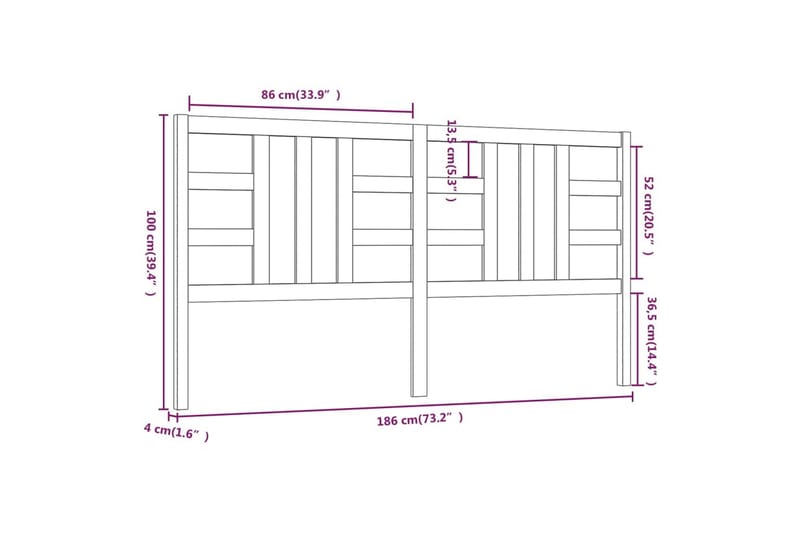 Sengegavl svart 186x4x100 cm heltre furu - Svart - Møbler - Senger - Sengetilbehør - Sengegavl