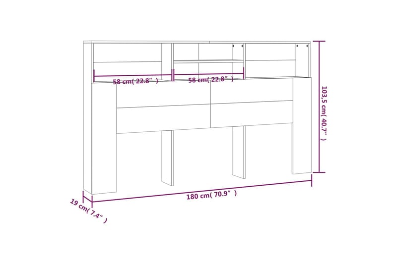 Sengegavlskap brun eik 180x19x103,5 cm - Brun - Møbler - Senger - Sengetilbehør - Sengegavl