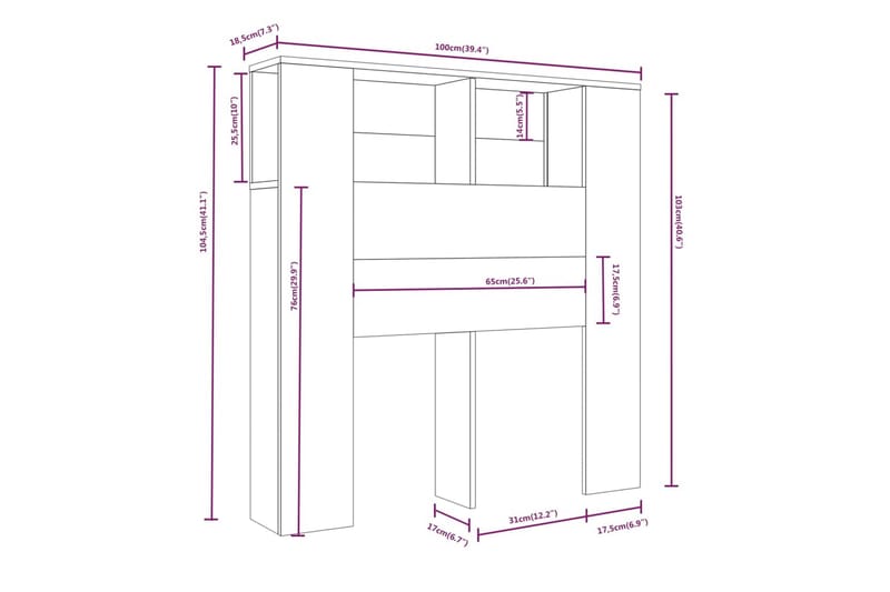 Sengegavlskap hvit 100x18,5x104,5 cm - Hvit - Møbler - Senger - Sengetilbehør - Sengegavl