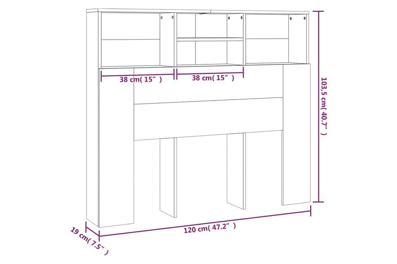 Sengegavlskap svart 120x19x103,5 cm - Svart - Møbler - Senger - Sengetilbehør - Sengegavl