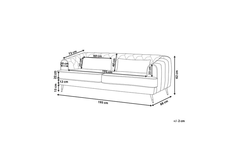 3-seters Sofa Hauglund - Fløyel/Mørkerød - Møbler - Sofaer - 3 seter sofa