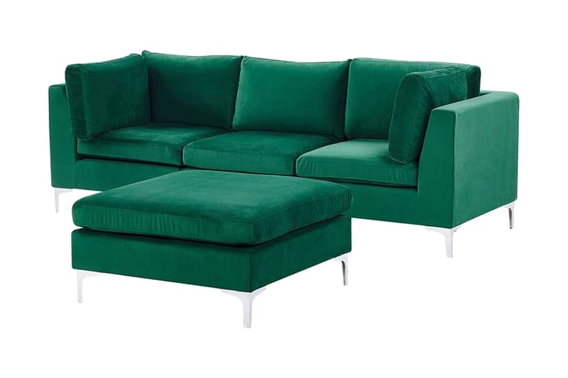 3-seters Sofa Samkom med Fotskammel - Fløyel/Grønn - Møbler - Sofaer - 3 seter sofa