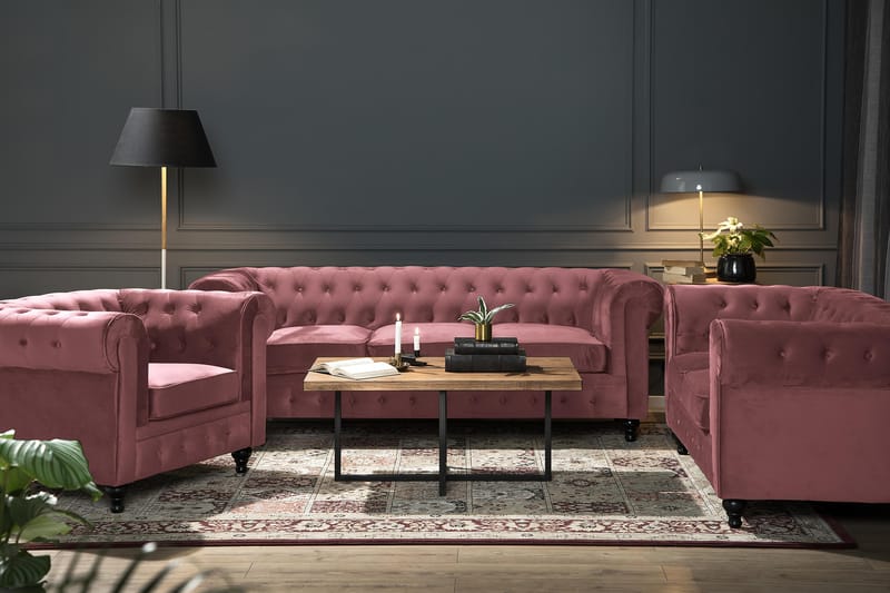 Fløyelssofa Walton Lyx 3-seter - Rostrosa - Møbler - Sofaer - 3 seter sofa