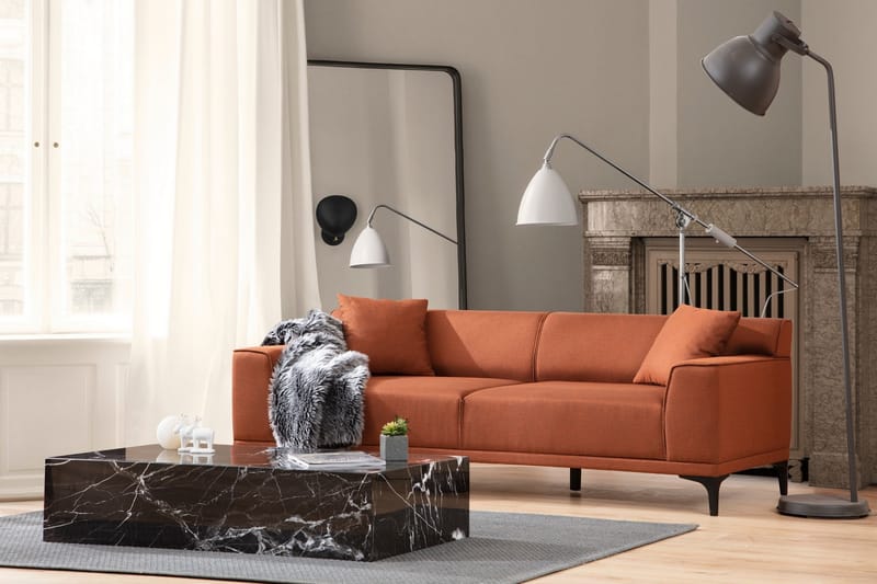 Sofa 3-seters Smithton - Oransje - Skinnsofaer - 3 seter sofa - Fløyelssofaer - 2 seter sofa - 4 seter sofa - Sofaer