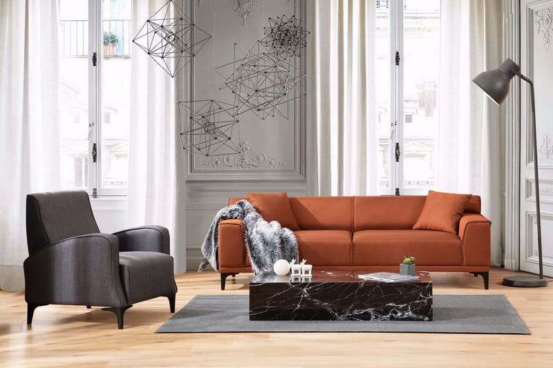 Sofa 3-seters Smithton - Oransje - Skinnsofaer - 3 seter sofa - Fløyelssofaer - 2 seter sofa - 4 seter sofa - Sofaer