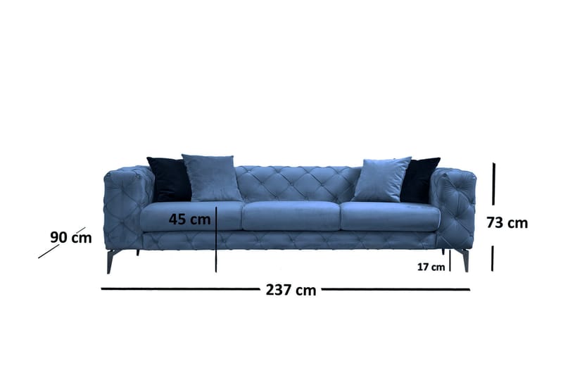 Sofa Canunda 3-seters - Blå - Møbler - Sofaer - 3 seter sofa