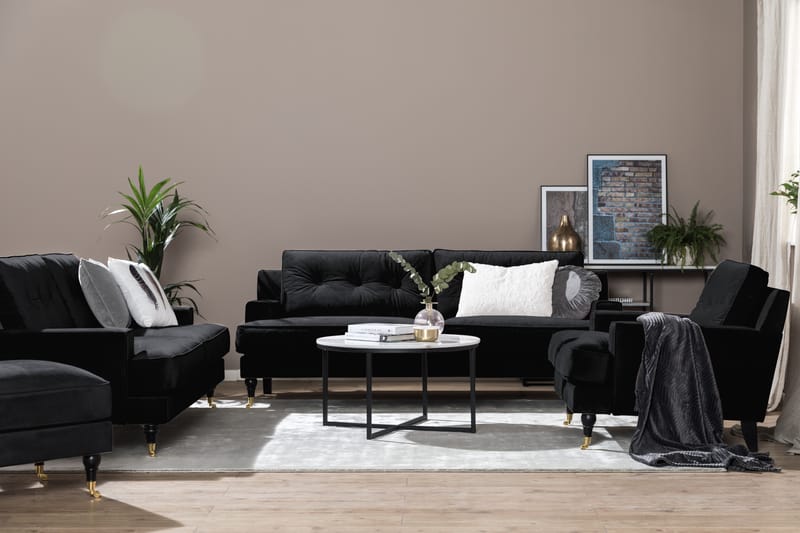 Sofa Covington 3-seter Fløyel - Svart - Møbler - Sofaer - Fløyelssofaer