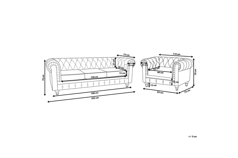 Sofagruppe Feero - Gul/Fløyel - Møbler - Sofaer - 3 seter sofa