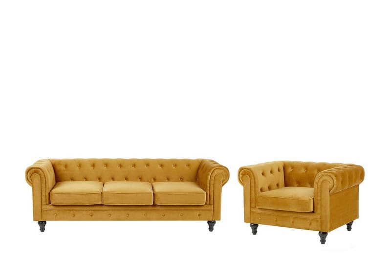 Sofagruppe Feero - Gul/Fløyel - Møbler - Sofaer - 3 seter sofa