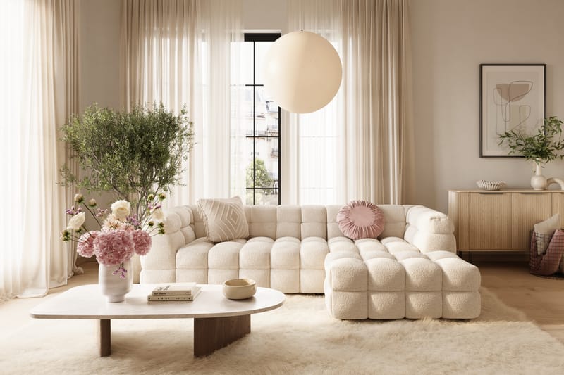 3-seters Sofa Elise med Sjeselong - Beige Teddy - Møbler - Sofaer - Hjørnesofaer