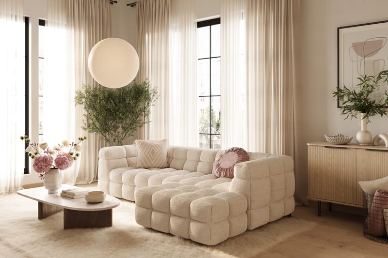 3-seters Sofa Elise med Sjeselong - Beige Teddy - Møbler - Sofaer - Hjørnesofaer