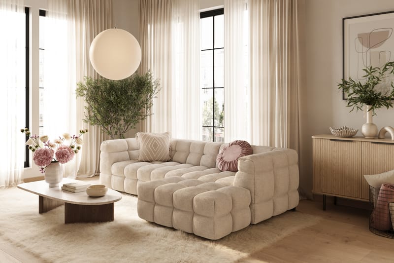 3-seters Sofa Elise med Sjeselong - Beige - Møbler - Sofaer - Hjørnesofaer