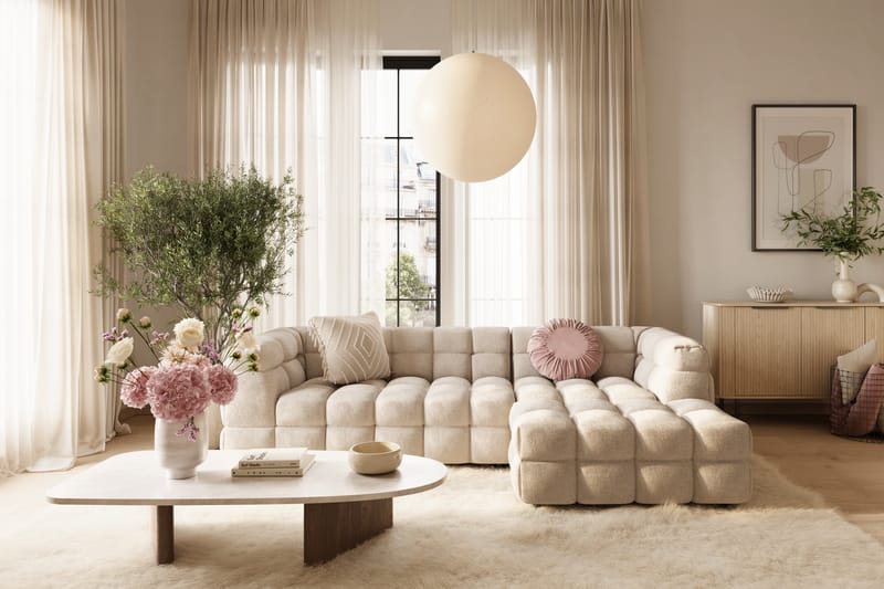 3-seters Sofa Elise med Sjeselong - Beige - Møbler - Sofaer - Hjørnesofaer