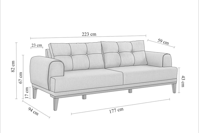 3-seters Sofa Vinadi - Antrasitt - Møbler - Sofaer - 3 seter sofa