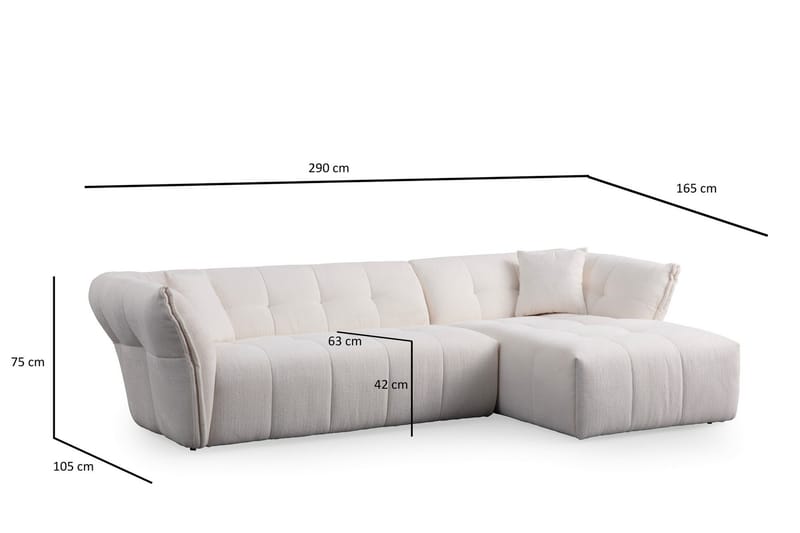 4-seters Sofa med Divan Azzo - Hvit - Møbler - Sofaer - Sofaer med sjeselong - 4 seters sofa med divan