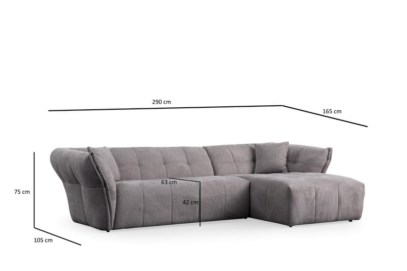 4-seters Sofa med Divan Azzo - Lysegrå - Møbler - Sofaer - Sofaer med sjeselong - 4 seters sofa med divan