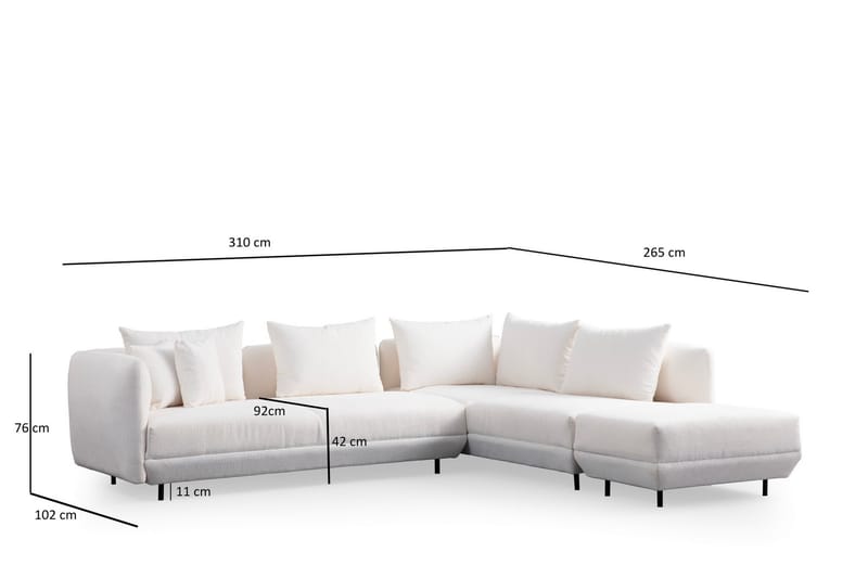 4-seters Sofa med Divan Floransa - Hvit - Møbler - Sofaer - Sofaer med sjeselong - 4 seters sofa med divan