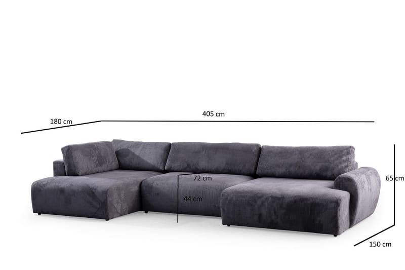 4-seters Sofa med Divan Nautima - Antrasitt - Møbler - Sofaer - Sofaer med sjeselong - 4 seters sofa med divan