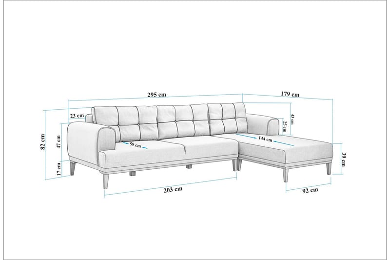 4-seters Sofa med Divan Vinadi - Grå - Møbler - Sofaer - Sofaer med sjeselong - 4 seters sofa med divan