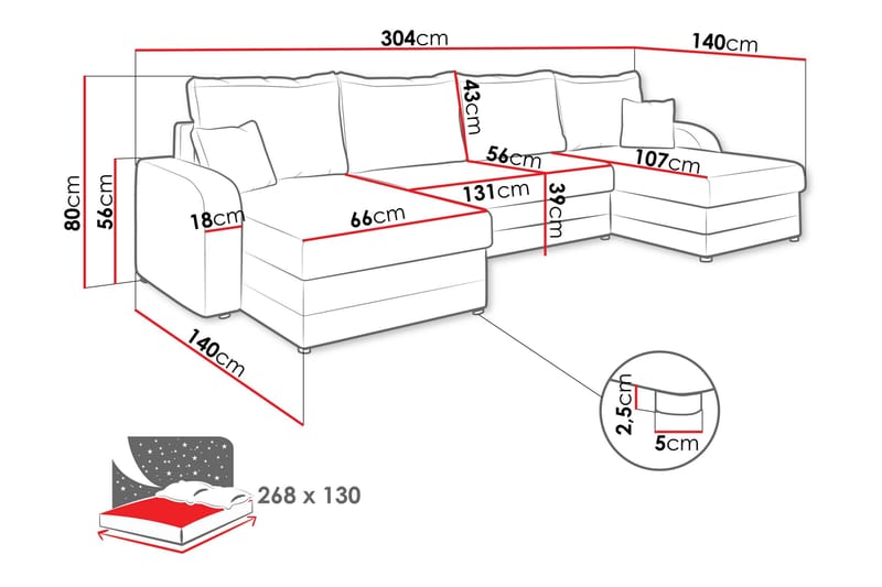 Alvared Sofa Dobbeldivan 4-seter - Lys grå/Grå - Møbler - Sofaer - U-sofa