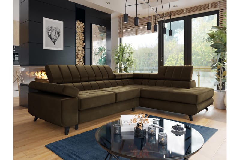 Amshyttan Sofa med Sjeselong 3-seter - Brun - Møbler - Sofaer - Sofaer med sjeselong - 3 seters sofa med divan