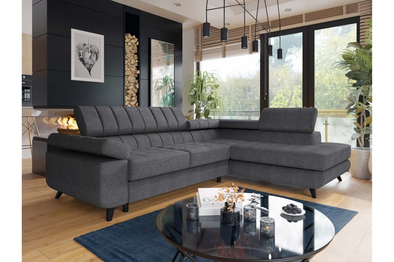 Amshyttan Sofa med Sjeselong 3-seter - Mørk grå - Møbler - Sofaer - Sofaer med sjeselong - 3 seters sofa med divan