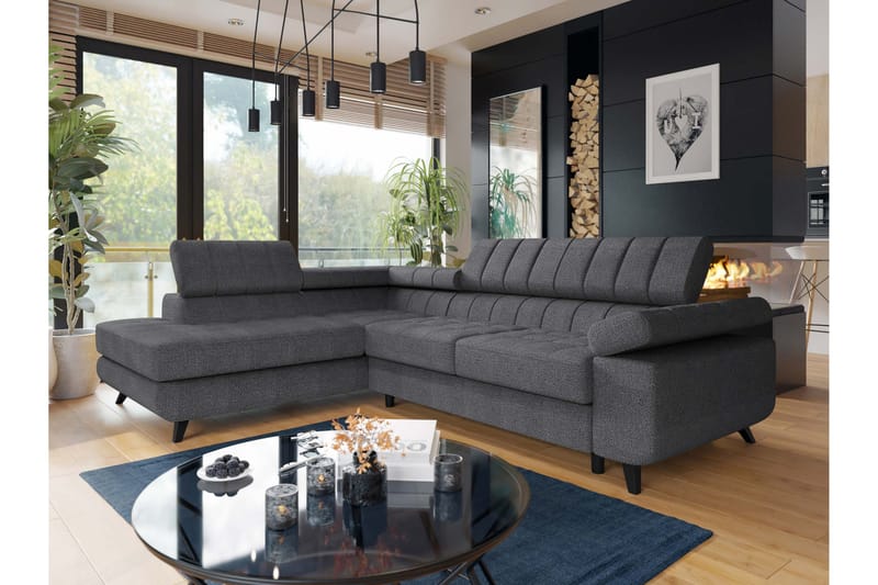 Amshyttan Sofa med Sjeselong 3-seter - Mørk grå - Møbler - Sofaer - Sofaer med sjeselong - 3 seters sofa med divan