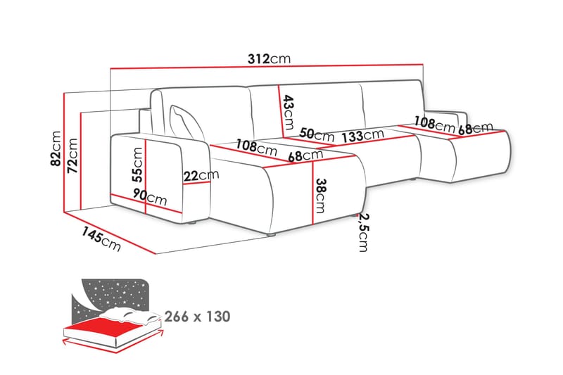 Barile Sofa Dobbeldivan 4-seter - Blå - Møbler - Sofaer - U-sofa