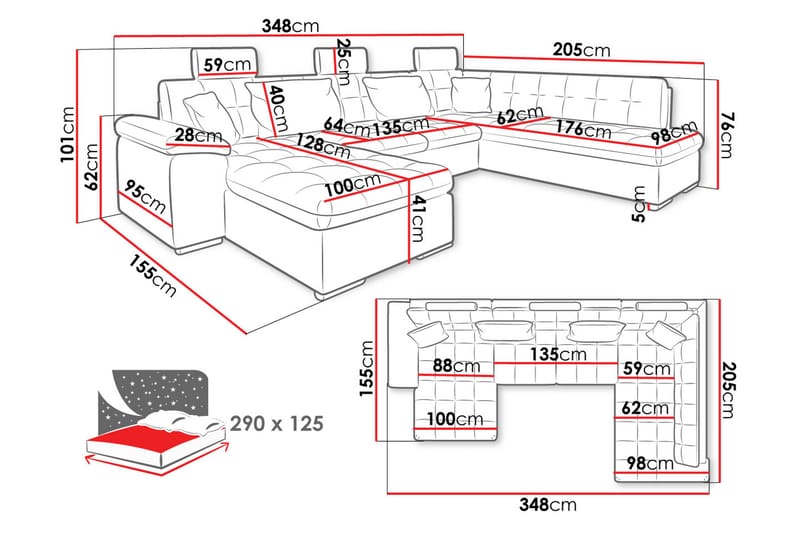 Borgstena Sofa med Sjeselong og Hjørne 4-seter - Beige/Brun - Møbler - Sofaer - Sofaer med sjeselong - 4 seters sofa med divan