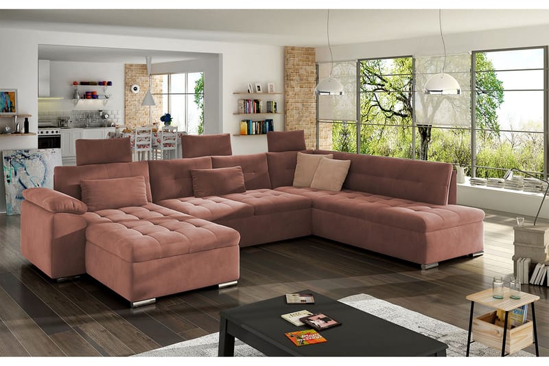 Borgstena Sofa med Sjeselong og Hjørne 4-seter - Brun/Beige - Møbler - Sofaer - Sofaer med sjeselong - 4 seters sofa med divan