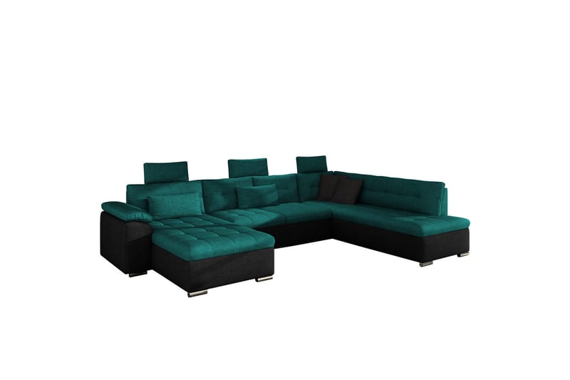 Borgstena Sofa med Sjeselong og Hjørne 4-seter - Svart/Grønn - Møbler - Sofaer - Sofaer med sjeselong - 4 seters sofa med divan