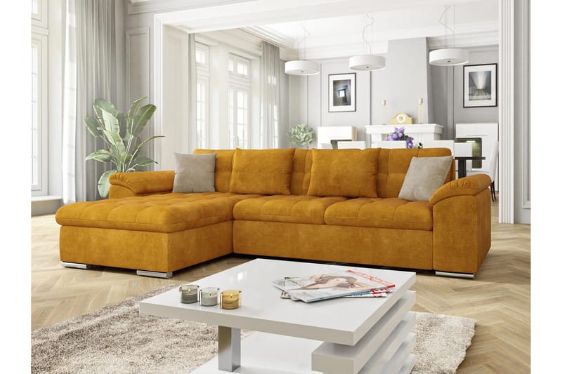 Camior Sofa med Divan 3-seter - Gul/Beige - Møbler - Sofaer - Sofaer med sjeselong - 3 seters sofa med divan