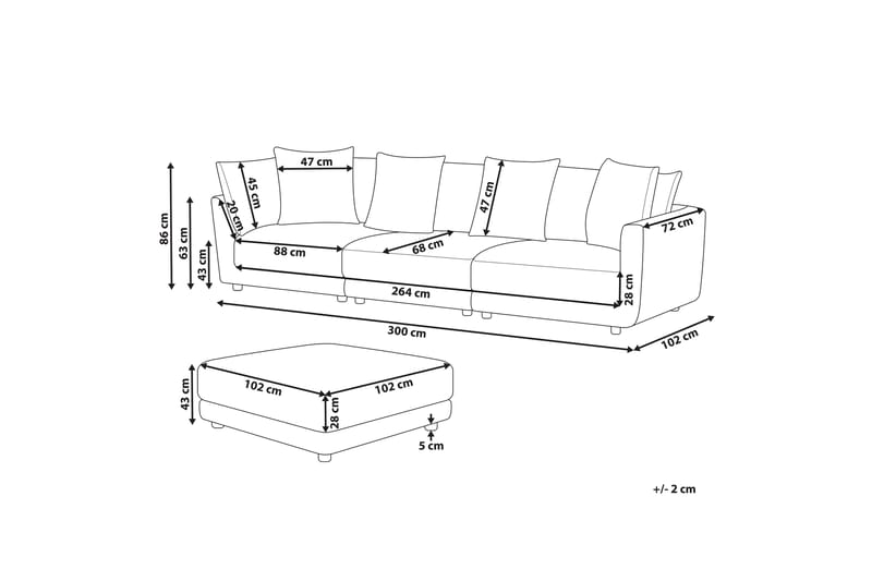 Delisha Sofa 3-seter - Beige/Svart - Møbler - Sofaer - 3 seter sofa