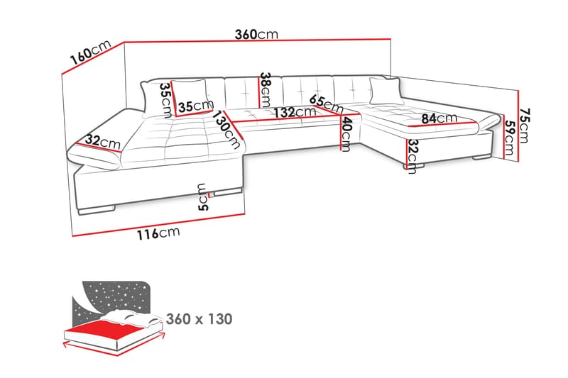 Dewitt Sofa Dobbeldivan 4-seter - Blå - Møbler - Sofaer - U-sofa