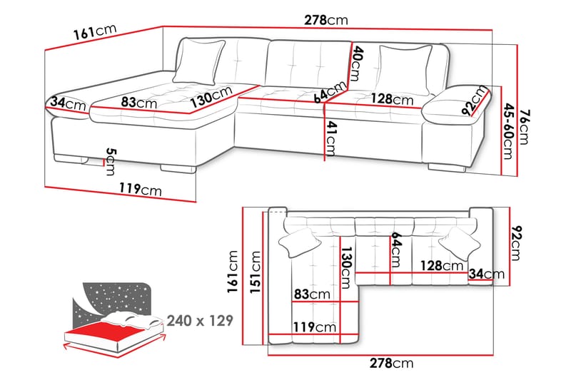 Djerra Sofa med Divan 3-seter - Beige - Møbler - Sofaer - Sofaer med sjeselong - 3 seters sofa med divan