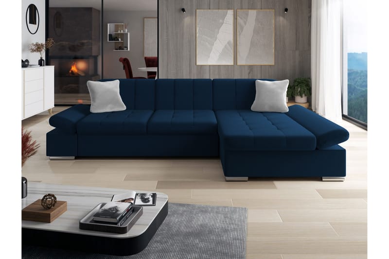 Djerra Sofa med Divan 3-seter - Blå/Lys grå - Møbler - Sofaer - Sofaer med sjeselong - 3 seters sofa med divan