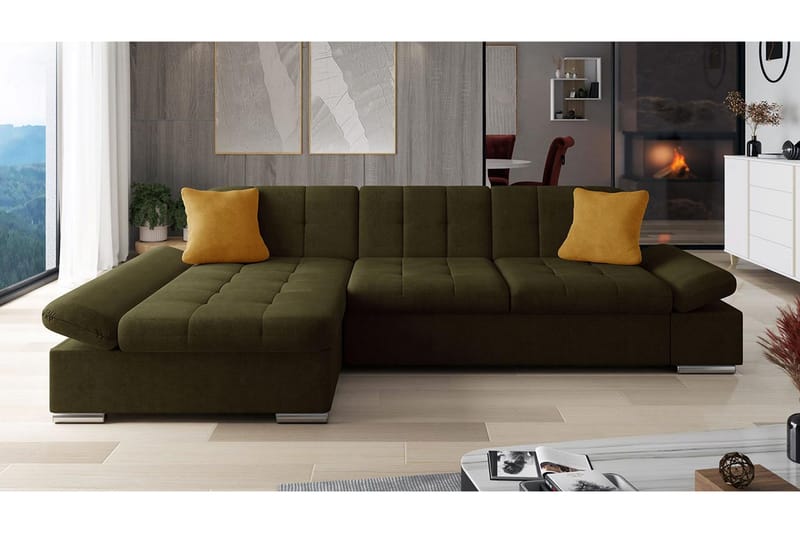 Djerra Sofa med Divan 3-seter - Brun/Gul - Møbler - Sofaer - Sofaer med sjeselong - 3 seters sofa med divan