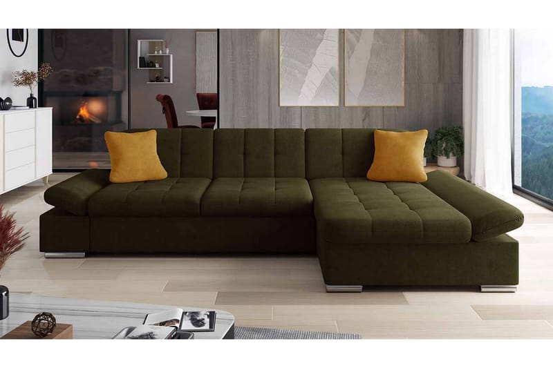 Djerra Sofa med Divan 3-seter - Brun/Gul - Møbler - Sofaer - Sofaer med sjeselong - 3 seters sofa med divan