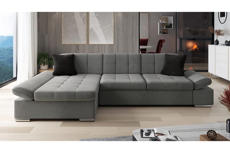 Djerra Sofa med Divan 3-seter - Grå/Svart - Møbler - Sofaer - Sofaer med sjeselong - 3 seters sofa med divan