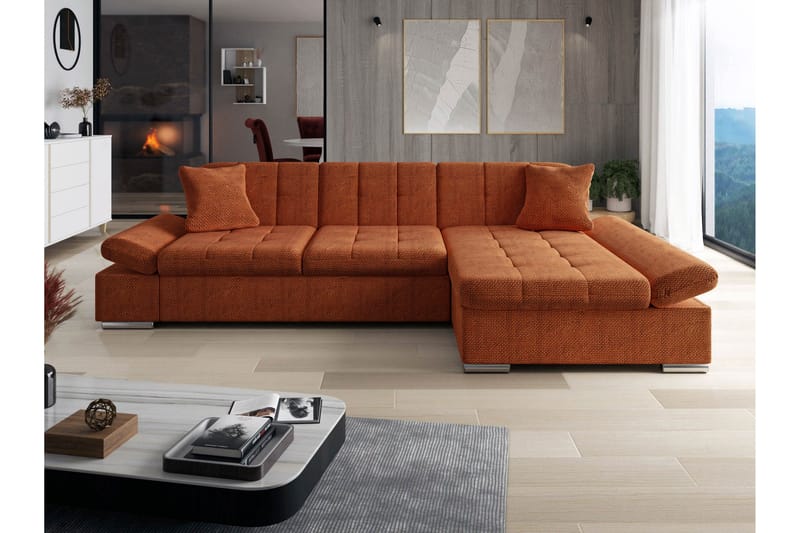 Djerra Sofa med Divan 3-seter - Oransje - Møbler - Sofaer - Sofaer med sjeselong - 3 seters sofa med divan