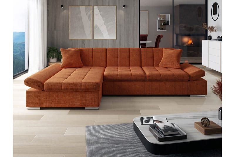 Djerra Sofa med Divan 3-seter - Oransje - Møbler - Sofaer - Sofaer med sjeselong - 3 seters sofa med divan