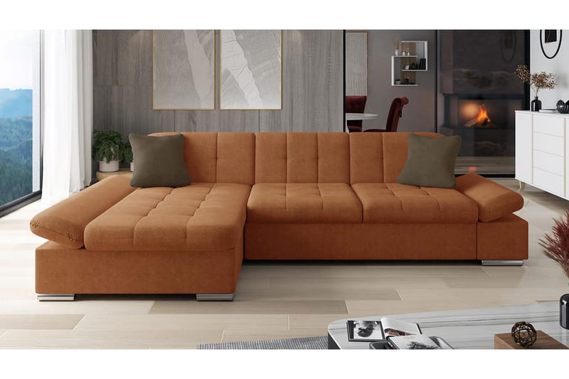 Djerra Sofa med Divan 3-seter - Oransje/Brun - Møbler - Sofaer - Sofaer med sjeselong - 3 seters sofa med divan