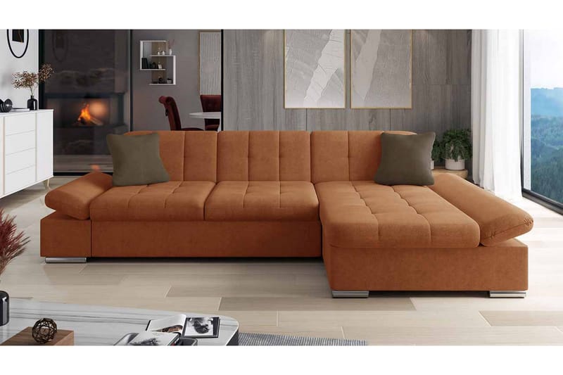 Djerra Sofa med Divan 3-seter - Oransje/Brun - Møbler - Sofaer - Sofaer med sjeselong - 3 seters sofa med divan