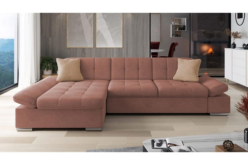 Djerra Sofa med Divan 3-seter - Rosa/Beige - Møbler - Sofaer - Sofaer med sjeselong - 3 seters sofa med divan