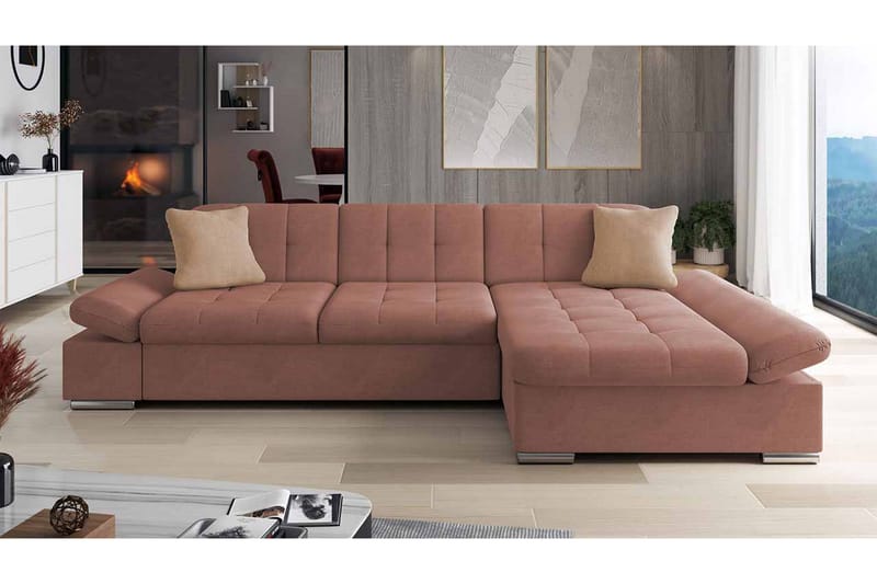 Djerra Sofa med Divan 3-seter - Rosa/Beige - Møbler - Sofaer - Sofaer med sjeselong - 3 seters sofa med divan