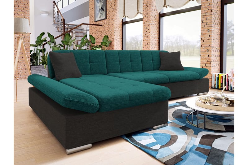 Djerra Sofa med Divan 3-seter - Svart/Grønn - Møbler - Sofaer - Sofaer med sjeselong - 3 seters sofa med divan