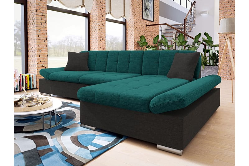 Djerra Sofa med Divan 3-seter - Svart/Grønn - Møbler - Sofaer - Sofaer med sjeselong - 3 seters sofa med divan