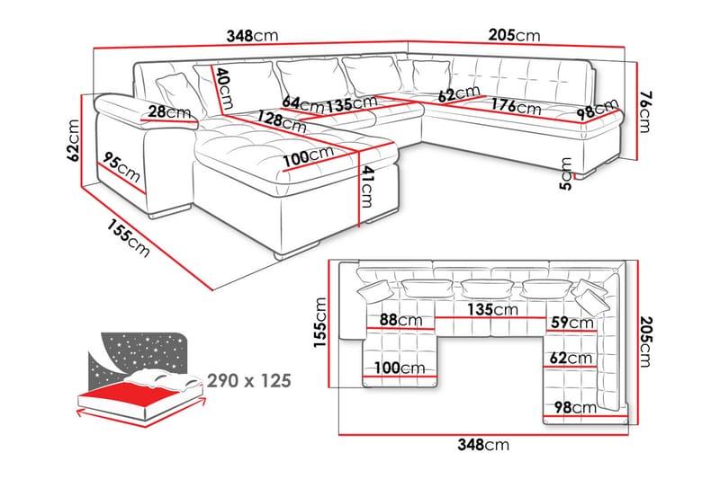 Dynir Sofa med Sjeselong og Divan 4-seter - Beige - Møbler - Sofaer - Sofaer med sjeselong - 4 seters sofa med divan