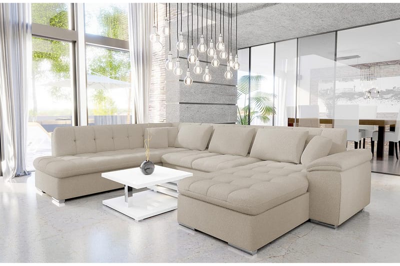 Dynir Sofa med Sjeselong og Divan 4-seter - Beige - Møbler - Sofaer - Sofaer med sjeselong - 4 seters sofa med divan